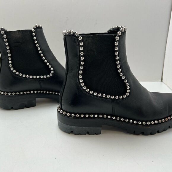 Alexander Wang Black Leather Chelsea Ankle Boots Rivets Accent EUR 37 Spain - Picture 4 of 14